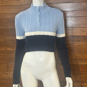 Garage Blue and White Cowl Neck Sweater snap close